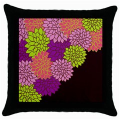 Floral Card Template Bright Colorful Dahlia Flowers Pattern Background Throw Pillow Case (black) by Nexatart