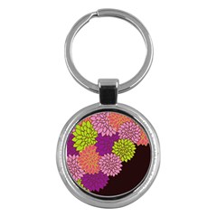 Floral Card Template Bright Colorful Dahlia Flowers Pattern Background Key Chains (round)  by Nexatart