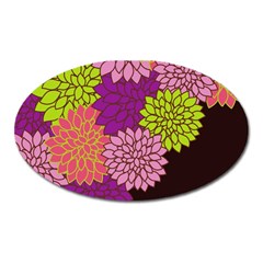 Floral Card Template Bright Colorful Dahlia Flowers Pattern Background Oval Magnet by Nexatart