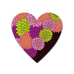 Floral Card Template Bright Colorful Dahlia Flowers Pattern Background Heart Magnet by Nexatart