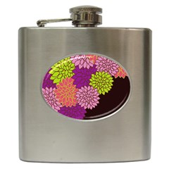 Floral Card Template Bright Colorful Dahlia Flowers Pattern Background Hip Flask (6 Oz) by Nexatart