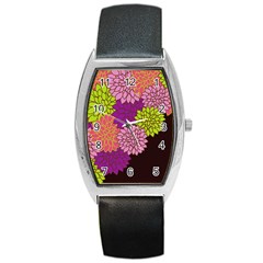 Floral Card Template Bright Colorful Dahlia Flowers Pattern Background Barrel Style Metal Watch by Nexatart