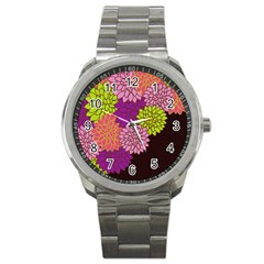 Floral Card Template Bright Colorful Dahlia Flowers Pattern Background Sport Metal Watch by Nexatart