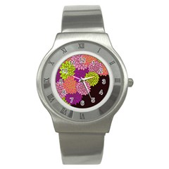 Floral Card Template Bright Colorful Dahlia Flowers Pattern Background Stainless Steel Watch by Nexatart