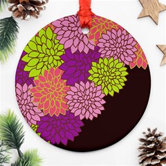 Floral Card Template Bright Colorful Dahlia Flowers Pattern Background Round Ornament (two Sides)