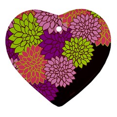 Floral Card Template Bright Colorful Dahlia Flowers Pattern Background Heart Ornament (two Sides) by Nexatart