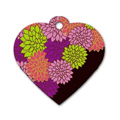 Floral Card Template Bright Colorful Dahlia Flowers Pattern Background Dog Tag Heart (one Side) by Nexatart