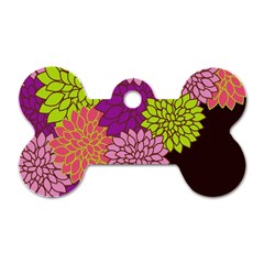 Floral Card Template Bright Colorful Dahlia Flowers Pattern Background Dog Tag Bone (one Side) by Nexatart