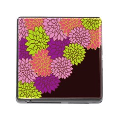 Floral Card Template Bright Colorful Dahlia Flowers Pattern Background Memory Card Reader (square) by Nexatart