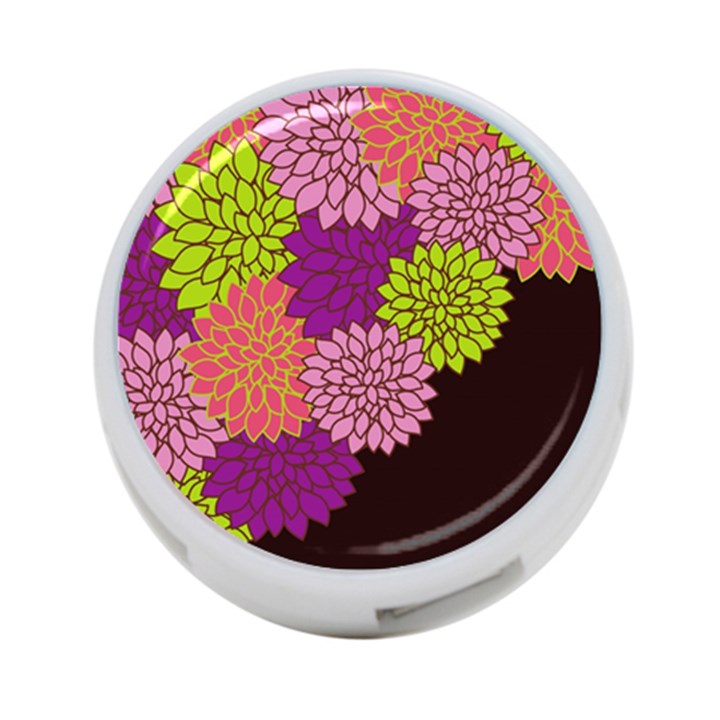 Floral Card Template Bright Colorful Dahlia Flowers Pattern Background 4-Port USB Hub (One Side)