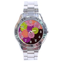 Floral Card Template Bright Colorful Dahlia Flowers Pattern Background Stainless Steel Analogue Watch by Nexatart