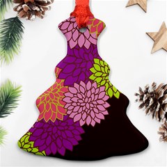 Floral Card Template Bright Colorful Dahlia Flowers Pattern Background Christmas Tree Ornament (two Sides) by Nexatart