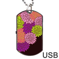 Floral Card Template Bright Colorful Dahlia Flowers Pattern Background Dog Tag Usb Flash (one Side) by Nexatart