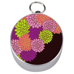 Floral Card Template Bright Colorful Dahlia Flowers Pattern Background Silver Compasses by Nexatart