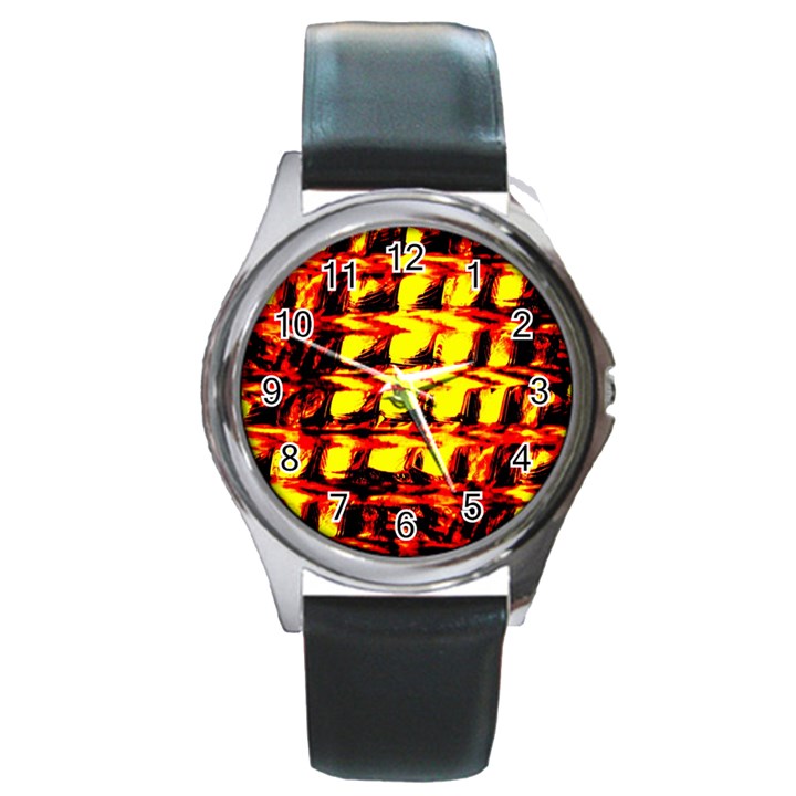 Yellow Seamless Abstract Brick Background Round Metal Watch