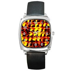 Yellow Seamless Abstract Brick Background Square Metal Watch by Nexatart