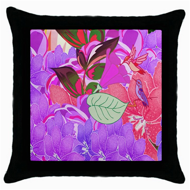 Abstract Design With Hummingbirds Throw Pillow Case (Black)