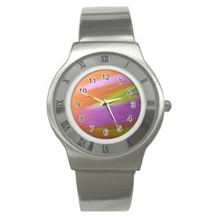 Metallic Brush Strokes Paint Abstract Texture Stainless Steel Watch by Nexatart