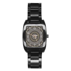 Celestial Pinwheel Of Pattern Texture And Abstract Shapes N Brown Stainless Steel Barrel Watch by Nexatart