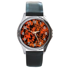 Abstract Orange Background Round Metal Watch