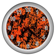 Abstract Orange Background Wall Clocks (Silver) 