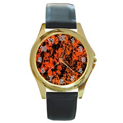 Abstract Orange Background Round Gold Metal Watch