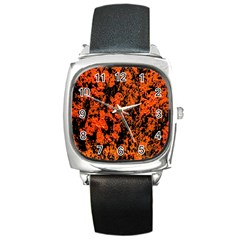 Abstract Orange Background Square Metal Watch