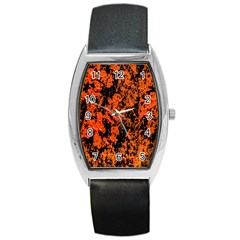 Abstract Orange Background Barrel Style Metal Watch