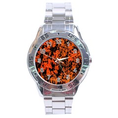 Abstract Orange Background Stainless Steel Analogue Watch