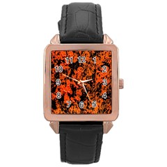 Abstract Orange Background Rose Gold Leather Watch 