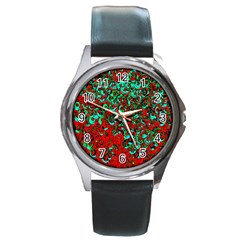 Red Turquoise Abstract Background Round Metal Watch