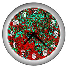 Red Turquoise Abstract Background Wall Clocks (silver)  by Nexatart