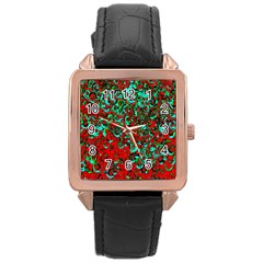 Red Turquoise Abstract Background Rose Gold Leather Watch  by Nexatart