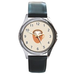 Artin Coffee Chocolate Brown Heart Love Round Metal Watch by Mariart