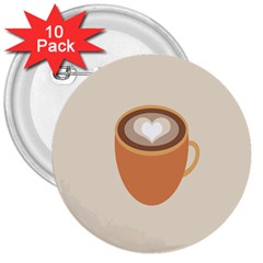 Artin Coffee Chocolate Brown Heart Love 3  Buttons (10 Pack)  by Mariart