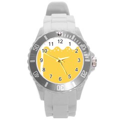 Beer Foam Yellow White Round Plastic Sport Watch (l) by Mariart