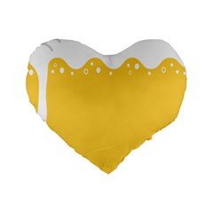 Beer Foam Yellow White Standard 16  Premium Heart Shape Cushions by Mariart