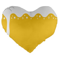 Beer Foam Yellow White Large 19  Premium Flano Heart Shape Cushions by Mariart