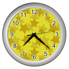 Yellow Star Wall Clocks (silver)  by Mariart