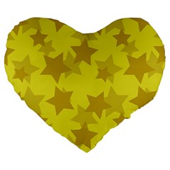 Yellow Star Large 19  Premium Heart Shape Cushions by Mariart