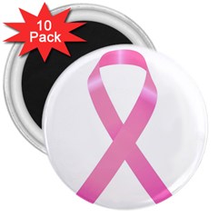 Breast Cancer Ribbon Pink 3  Magnets (10 Pack)  by Mariart