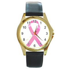 Breast Cancer Ribbon Pink Round Gold Metal Watch by Mariart