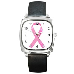 Breast Cancer Ribbon Pink Square Metal Watch by Mariart