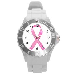 Breast Cancer Ribbon Pink Round Plastic Sport Watch (l)