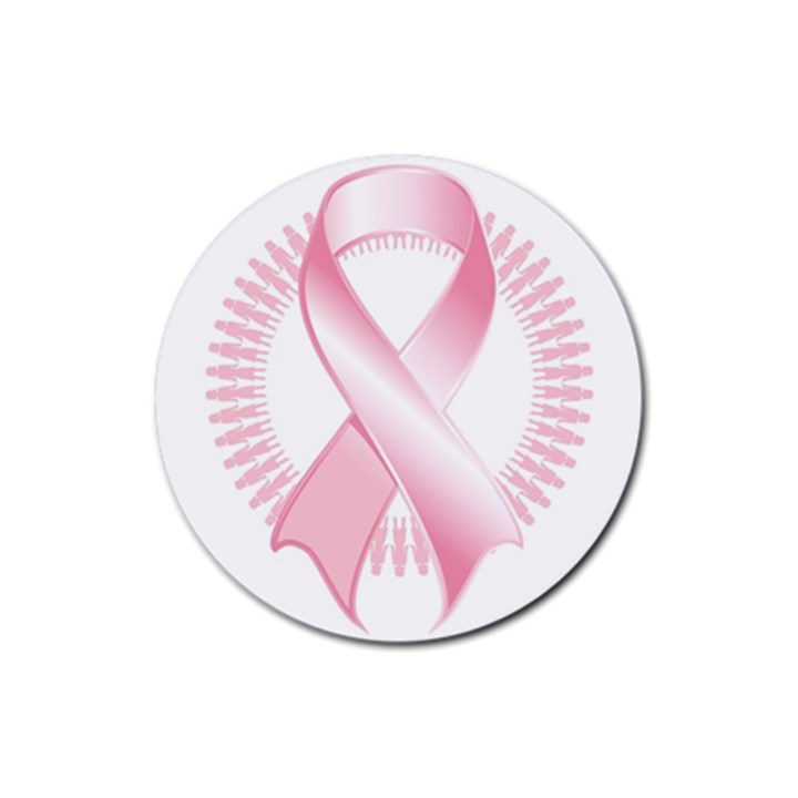 Breast Cancer Ribbon Pink Girl Women Rubber Round Coaster (4 pack) 