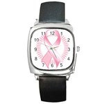 Breast Cancer Ribbon Pink Girl Women Square Metal Watch Front