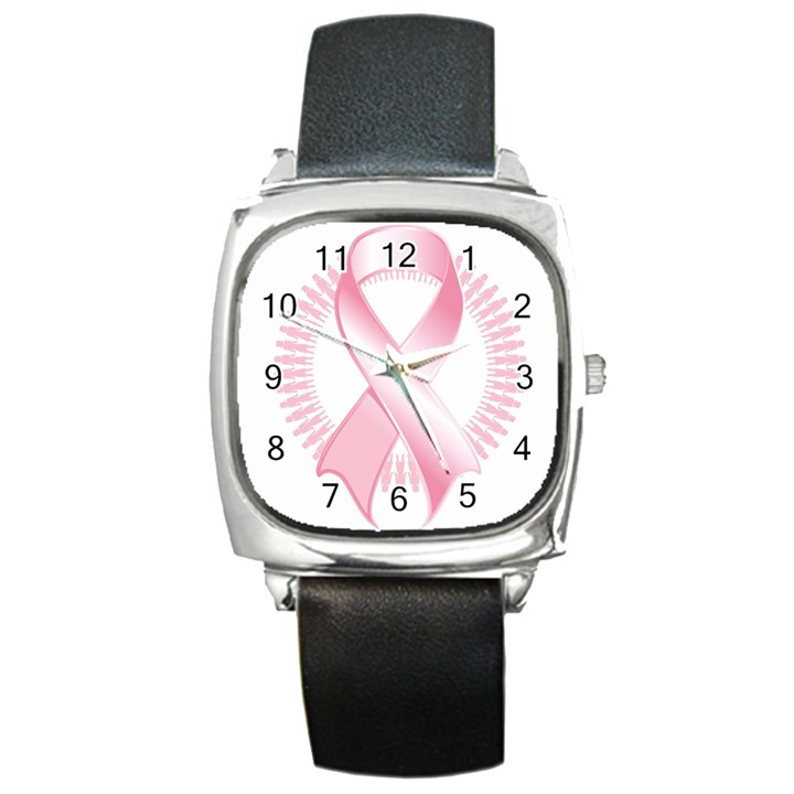 Breast Cancer Ribbon Pink Girl Women Square Metal Watch