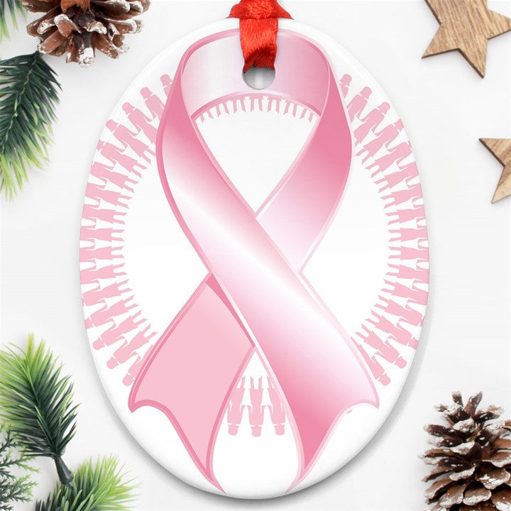 Breast Cancer Ribbon Pink Girl Women Oval Ornament (Two Sides)