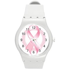 Breast Cancer Ribbon Pink Girl Women Round Plastic Sport Watch (m) by Mariart