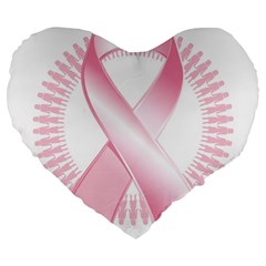 Breast Cancer Ribbon Pink Girl Women Large 19  Premium Flano Heart Shape Cushions by Mariart